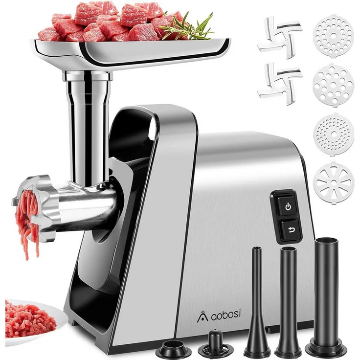 AMZCHEF Fleischwolf MGG-10OT0-SV, 3000 W, 120.000 Schnitte/Min, mit 2 Schneidmessern und 3 Klingen, Edelstahl
