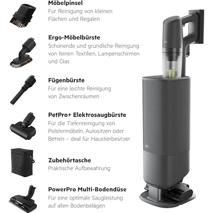 AEG ULTIMATE 8000 AP83AB25DG Akku Staubsauger mit Absaugstation | 5-Stufen Filtration | Automatik-verlängerte Laufzeit | für Hartboden, Teppich, Tierhaare | 25,2V Akku wechselbar | Dunkelgrau – Bild 2
