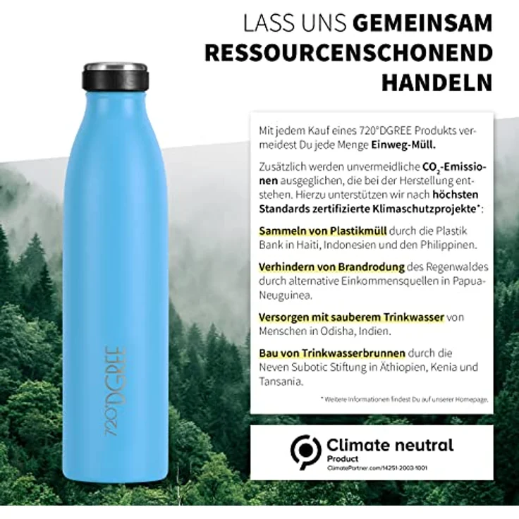 720°DGREE Trinkflasche Edelstahl Doppelwandig 750ml Isolierflasche milkyBottle sky blue matt – Bild 5