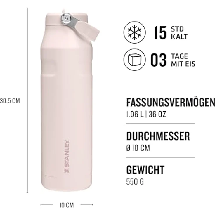 Stanley Flip Straw 2.0 Trinkflasche 0.7L - Auslaufsicher, BPA-frei, Kühlt 12 Stunden und hält 3 Tage eisgekühlt - Spülmaschinenfest, Rose Quartz – Bild 2