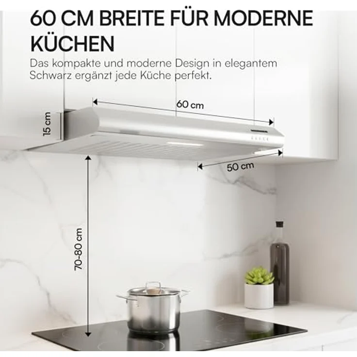 HEINNER CH-201WH Dunstabzugshaube, 60 cm Edelstahl, 209,7 m³/h Absaugung, 3-Gang-Steuerung, LED-Licht, Aluminiumfilter, Weiß, 5 Jahre Garantie – Bild 5