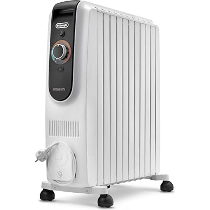 Delonghi TRD51025 Ölradiator Dragon 5, 2500 W Heizleistung, elektronische Temperaturkontrolle, schwarz und weiß – Bild 1