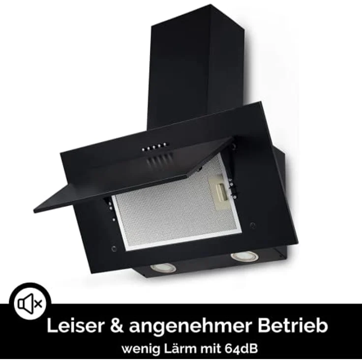 PKM S13-60BBPY, Motorhaube, Kamin abgewinkelt, Breite: 59.5 cm, Tiefe: 28.3 cm, Absaugung und Rückführung (mit zusätzlichem Rückführungsset), Matt Black – Bild 6