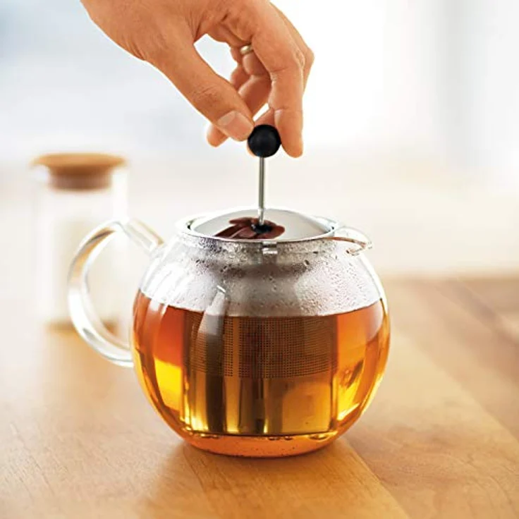 Bodum ASSAM F/INOX, 0.5 Liter Teebereiter aus temperaturbeständigem Glas, transparent und schwarz mit French Press System – Bild 6