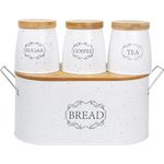 Brotkasten Vorratsdosen 4er-Set Landhaus Weiß Metall Kaffeedose Teedose Zuckerdose neuetischkultur - Preisvergleich