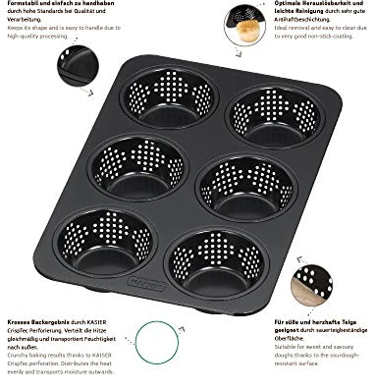 Kaiser Inspiration Brötchenbackform perforiert 28 x 19 cm für 6 Brötchen antihaftbeschichtet sauerteigbeständig – Bild 7