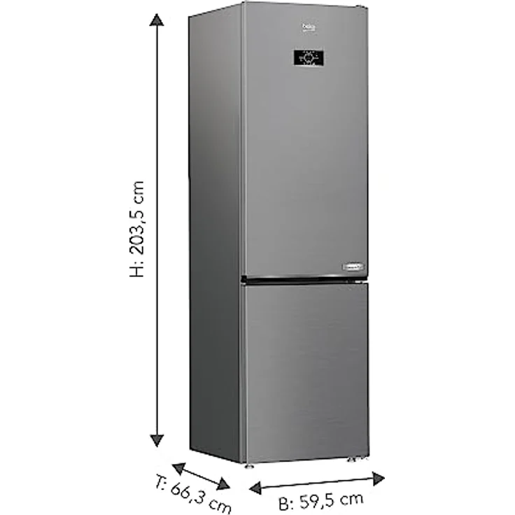 Beko B5RCNA406HXB1 bPRO 500 freistehende Kühl-/Gefrierkombination, großer Kühlschrank, 355 l, NoFrost, Smooth Fit: 90 Grad Türöffnung, 3 Gefrierschubladen, HarvestFresh, AeroFlow, Edelstahl-Look – Bild 3