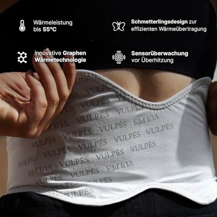 Vulpés HeatBelt Pro, intelligenter Wärmegürtel mit Smartphone Steuerung, Wärmeunterstützung für Rücken und Nieren, organisches Bambusmaterial, Steingrau, Größe S [70-90] – Bild 2