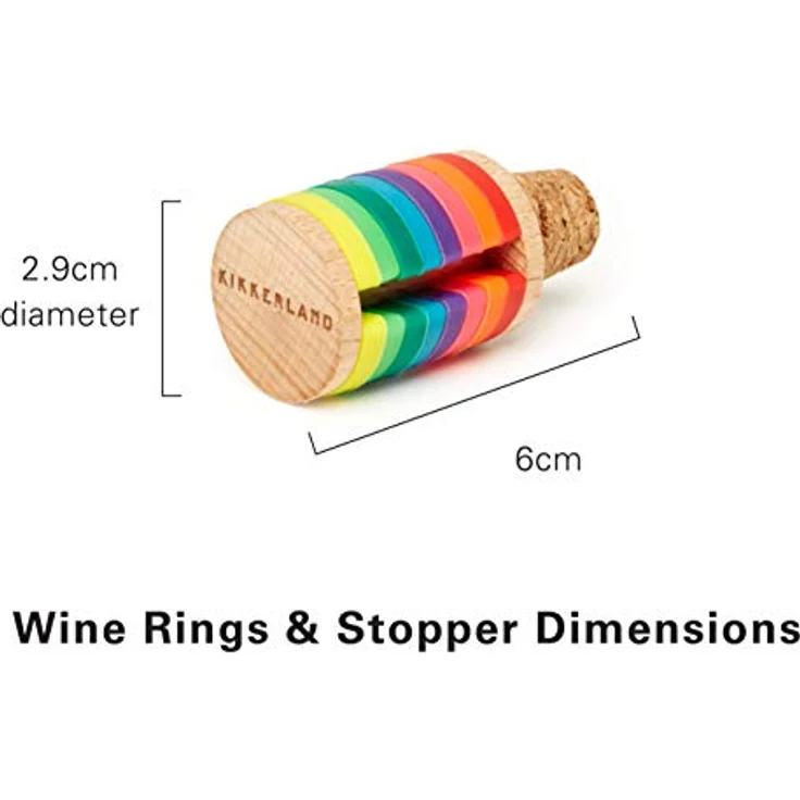 Kikkerland Rainbow Wine Rings + Stopper (BA91) - 8er Set Glasmarkierer in Regenbogenfarben, spülmaschinengeeignet – Bild 4
