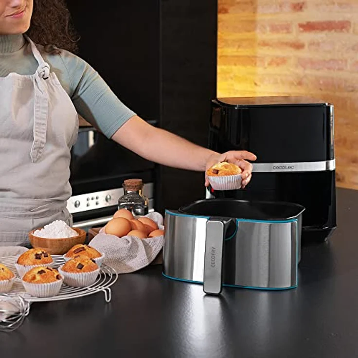 Cecotec Heißluftfritteuse 5,5 L Cecofry Full Inox 5500 Pro mit Zubehör. 1700 W, Kompaktes und Digitale, Diät-Fritteuse, Edelstahlausführung, ölfrei, PerfectCook, Inklusive Zubehör – Bild 4