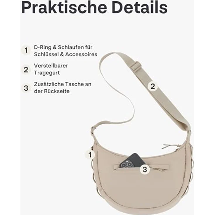 Johnny Urban Umhängetasche Kaia Small Half Moon Bag im Puffer Design, Wasserabweisend, 100% recyceltes Nylon, 4 Liter Volumen, Schwarz – Bild 6