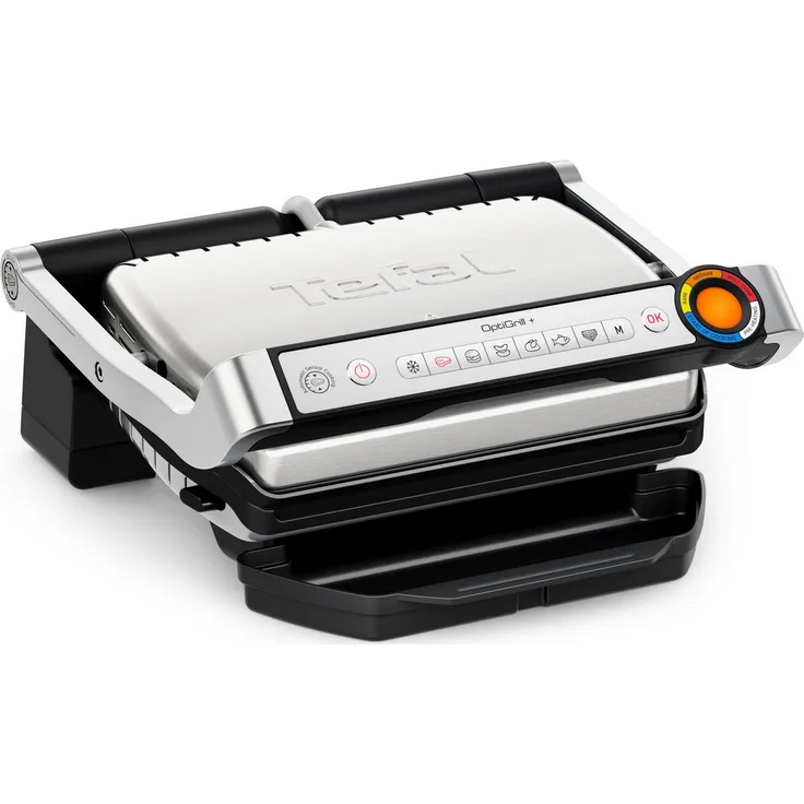 Tefal Kontaktgrill GC717D OptiGrill+, 2000 W, erneuerte Kochstufenanzeige, 6 Automatikprogramme, inkl. Rezeptbuch, Schwarz