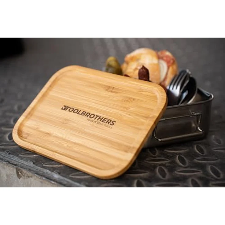Toolbrothers Fan Edelstahl Brotdose mit 2 Etagen und Bambus Deckel 1340 ml, spülmaschinengeeignet - Lunchboxen & Brotdosen – Bild 5