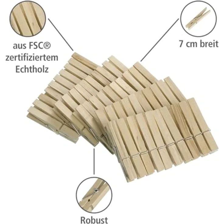 Wenko 50 Wäscheklammern aus FSC zertifiziertem Holz, umweltfreundliche Holzklammern, Klammern zum Basteln und Dekorieren, je 7 cm, natur – Bild 4