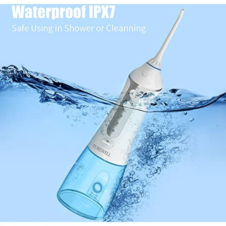 TUREWELL FC1591 Professionelle Munddusche, 300 ml tragbare USB-wiederaufladbare Munddusche Wasserdicht IPX7 und 3 Modi mit 5 multifunktionalen Düsen für Familie und Reisen – Bild 5