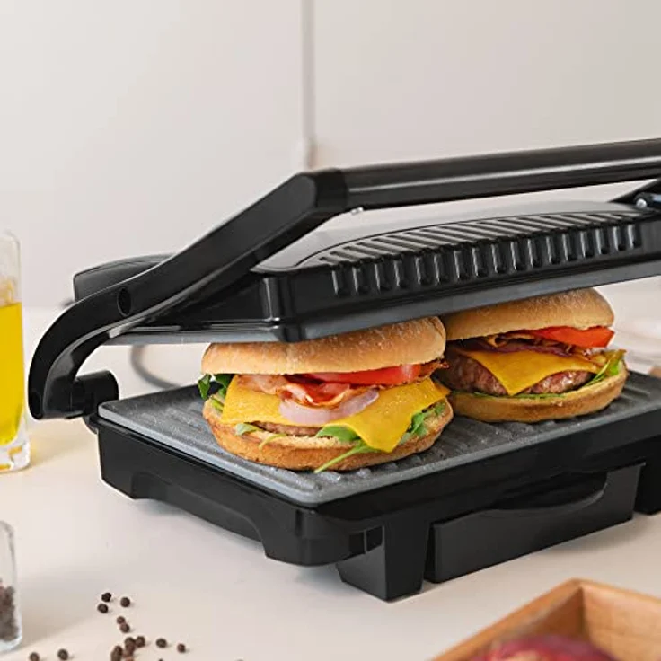 Cecotec Rock'nGrill Dark 1000, Elektrischer Tischgrill mit 1000 W, Steinbeschichtung, PTFE-frei, PFOA, Kochfläche 25,4 x 17,5 cm, Fettauffangschale und schwimmende Oberfläche – Bild 4