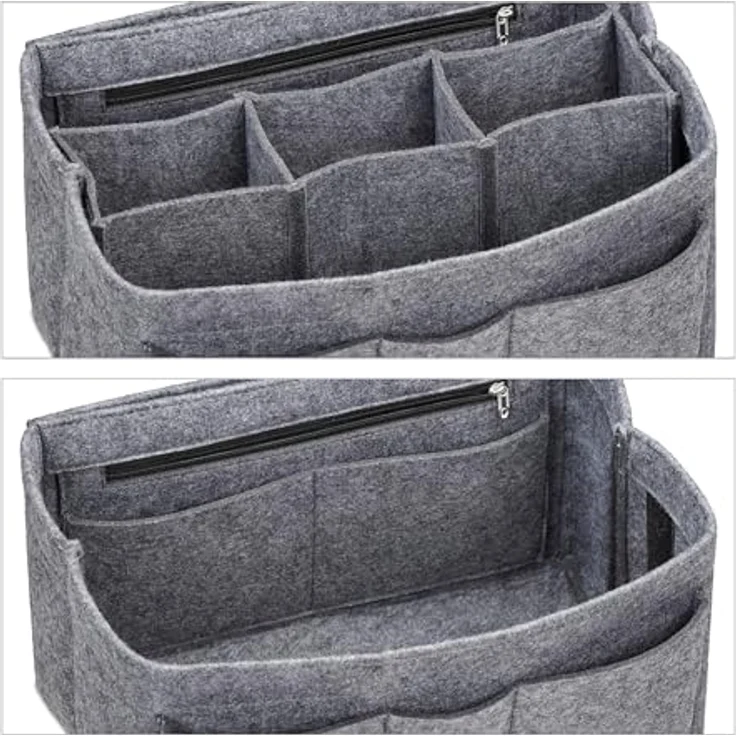 relaxdays Handtasche Taschenorganizer Filz, L, dunkelgrau mit 4 Außentaschen, 3 Innentaschen und entnehmbarem Mitteltrenner für optimale Ordnung – Bild 6
