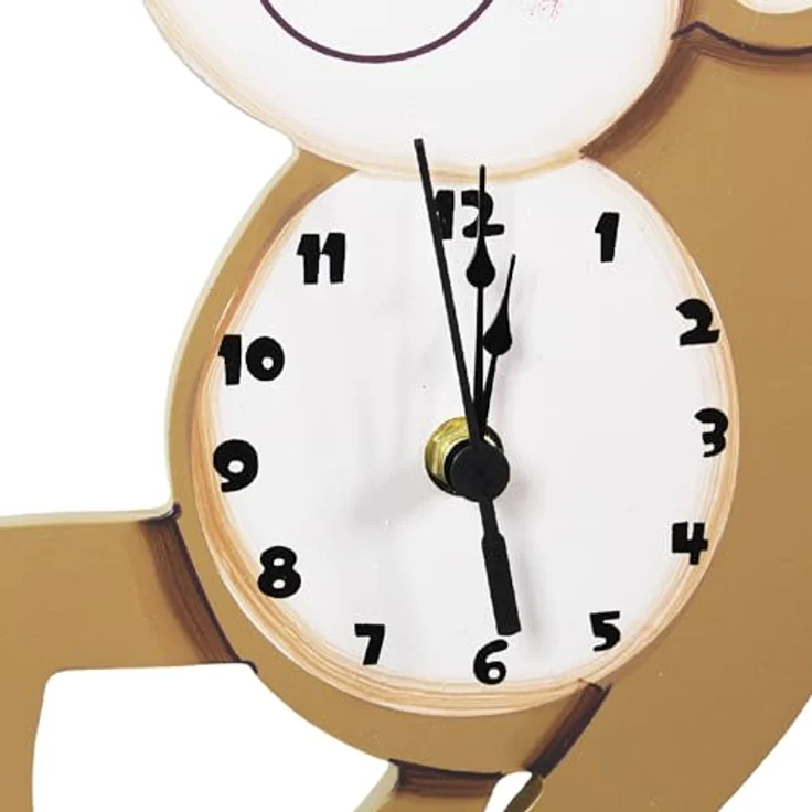 Teamson Kids Sunny Safari Monkey Wanduhr, Braun, Holzwerkstoff, 29x4x41 cm, keine Montage erforderlich, Kinderuhr zur Zeitlernung – Bild 5