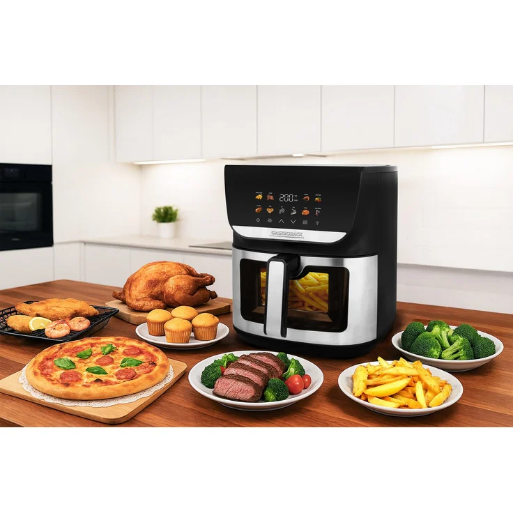 Gastroback Heißluftfritteuse 42585 HEAT & CRISP FAMILY 8 L, 2000 W, Multifunktionale Fritteuse mit Touchscreen und 10 Automatik-Programmen, Schwarz