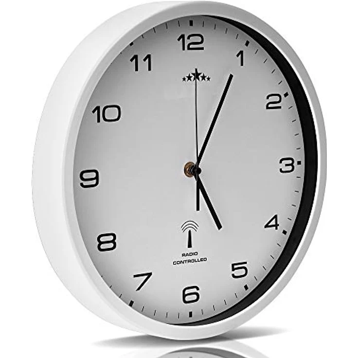 Monzana Wanduhr Funk Automatische Zeitumstellung Geräuscharm Quarzuhrwerk Analog 31 cm Indoor Funkuhr Uhr Modern Weiß – Bild 3