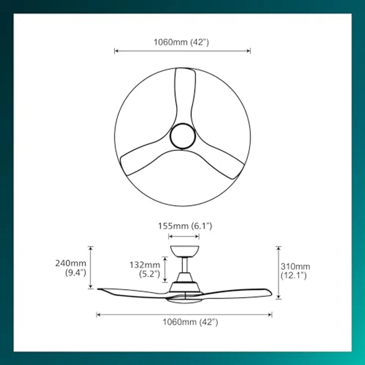 Philips Olas Deckenventilator, 42" mit 3 Flügeln, 24 W LED-Licht, DC-Motor, dimmbar, Farbtemperaturen 3000 K - 6500 K, Weiß/Holz, inkl. Fernbedienung – Bild 3