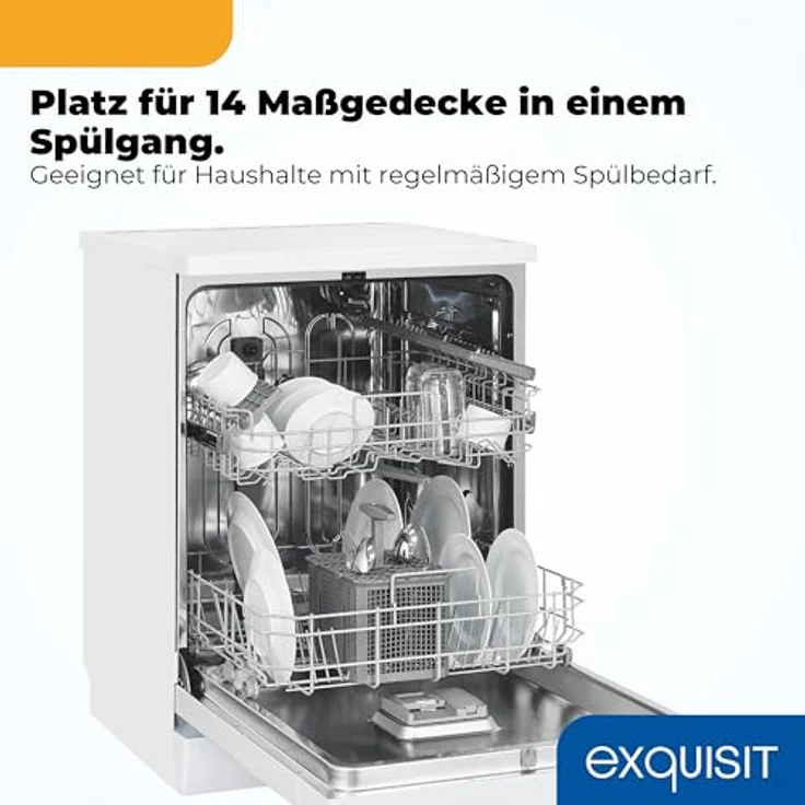 Exquisit GSP9114-450D, Geschirrspüler mit 14 Maßgedecken, 4 Programmen und Startzeitvorwahl, weiß – Bild 6