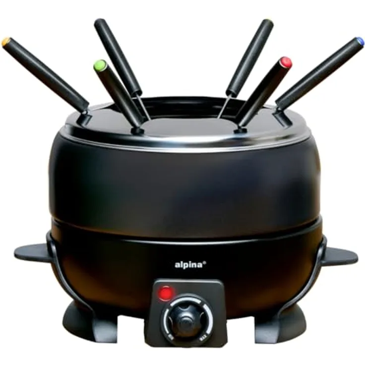 alpina 8711252270883 Fondueset, Edelstahl, 800ml Topf mit Thermostat, inklusive 6 Fonduegabeln, antihaftbeschichtet, rutschfeste Füße