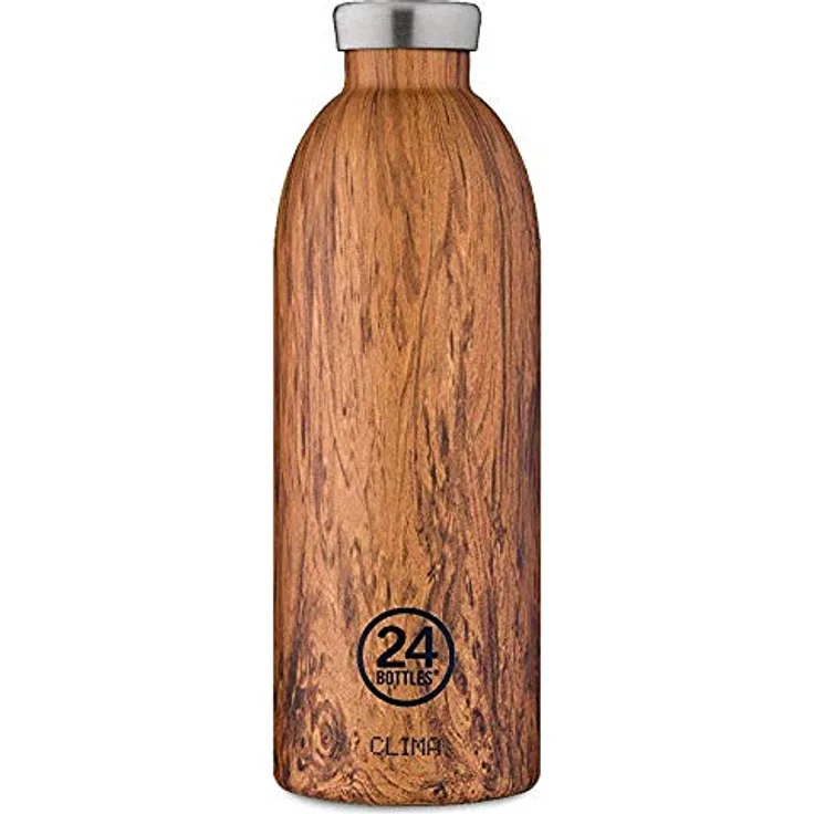 24Bottles Clima, Trinkflasche aus Edelstahl in Holzoptik, 850 ml