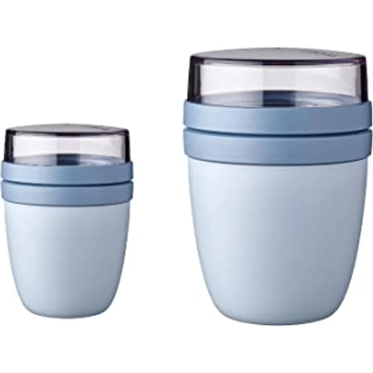 Mepal Lunchpot Ellipse Duo Pack - Praktischer Müslibecher, Joghurtbecher, To Go Becher - Geeignet für Tiefkühler, Mikrowelle & Spülmachine - 300 & 500 ml - Nordic Blue – Bild 1