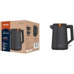 Grundig WK 5320 Wasserkocher, 2200 W Leistung, 1,7 l Fassungsvermögen, Kabelaufwicklung, 1 Liter, Abschaltautomatik, verdecktes Heizelement aus Edelstahl, Grau/Terracotta