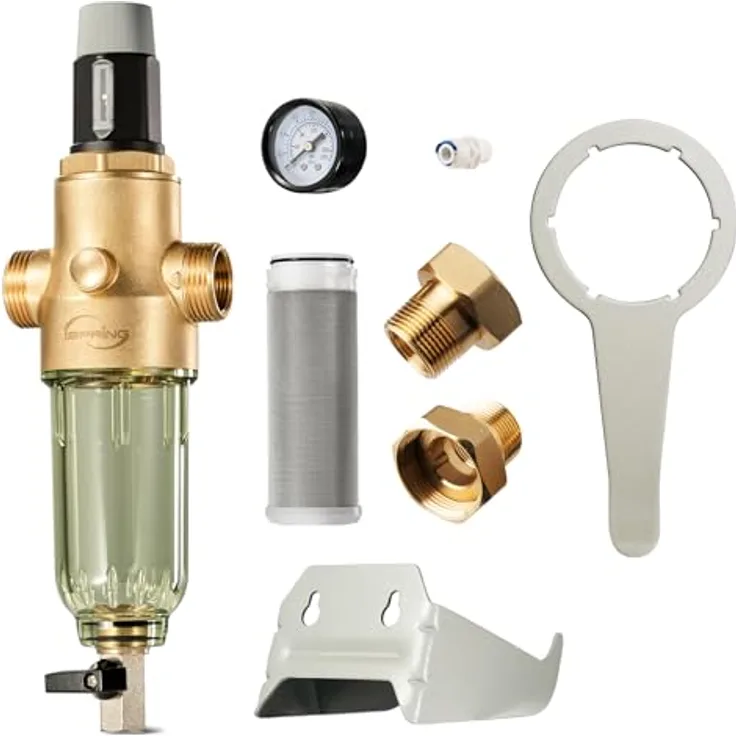 ISpring Rückspülfilter mit Druckminderer, 50 Mikron für effektive Wasserfiltration
