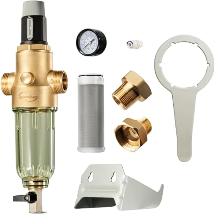 ISpring Rückspülfilter mit Druckminderer, 50 Mikron für effektive Wasserfiltration – Bild 1