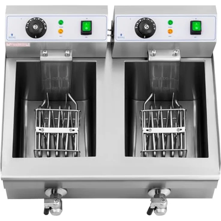 Royal Catering Fritteuse 2 x 10 L Doppel Ablasshahn Edelstahl Elektro Kaltzone, 6000 W - Professionelle Elektro-Fritteuse für große Mengen Pommes Frites, Edelstahl, 2 x 5 Liter Öl-Kapazität, 230 V – Bild 4