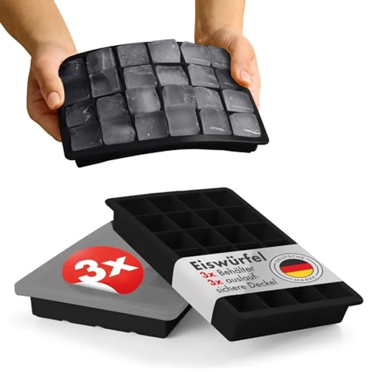 Blumtal Eiswürfelformen Silikon 3er Set, 24er Eiswürfelform mit Deckel, BPA-frei, lebensmittelecht, Schwarz – Bild 1