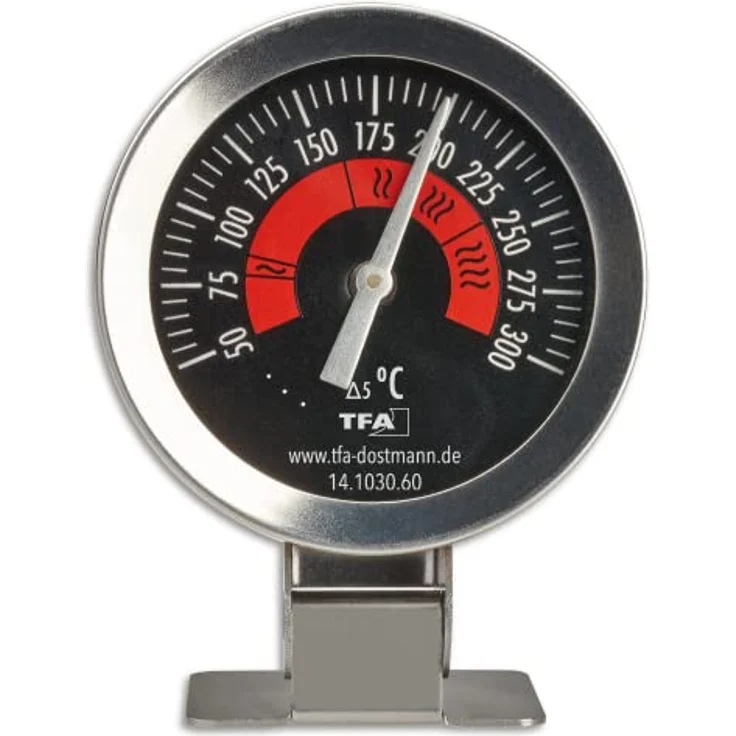 TFA Dostmann Backofenthermometer analog 14.1030.60 zur Temperaturüberwachung des Backofen aus Edelstahl zum Hängen oder Stellen bis 300Degree C Silber – Bild 1