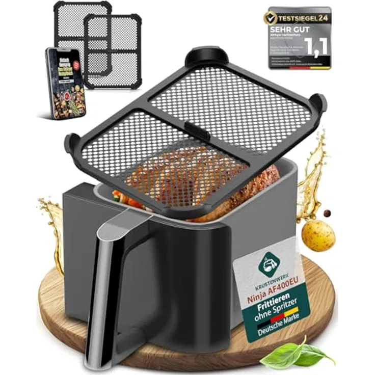 Krustenwerk 2x Premium Spritzschutz für Ninja Heißluftfritteuse AF400EU, passgenau, hitzebeständig bis 220°C, inkl. 150 Rezepte E-Book