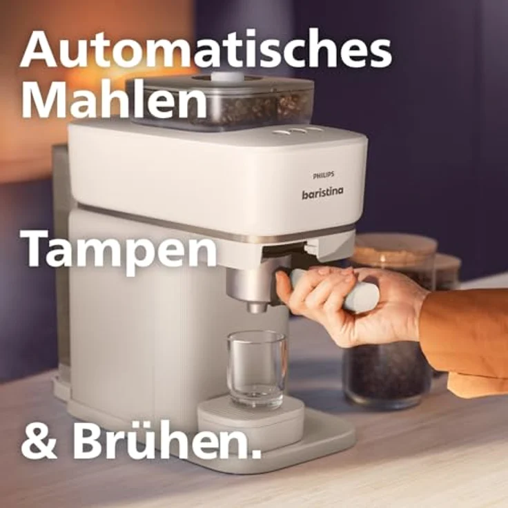PHILIPS baristina Espressomaschine Bean swap BAR320/00, Mahlwerk für ganze Bohnen, doppelter Bohnenbehälter, 16 bar Pumpendruck, naturweiß – Bild 3