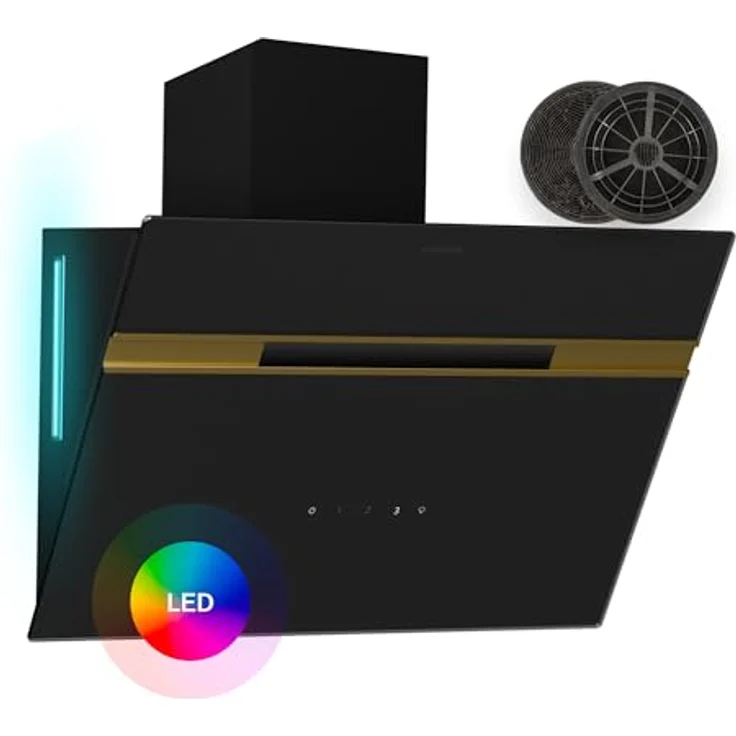 Klarstein Alina Dunstabzugshaube, EEK A, 600 m³/h, Touch LED-Beleuchtung, Schwarz/Metallic, Abluft/Umluft – Bild 1