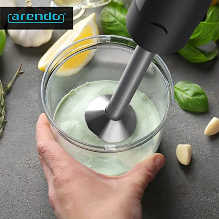 Arendo Stabmixer, 1200 Watt, Edelstahl, inkl. Schneebesenaufsatz, vierflügeliges Messer  – Bild 7