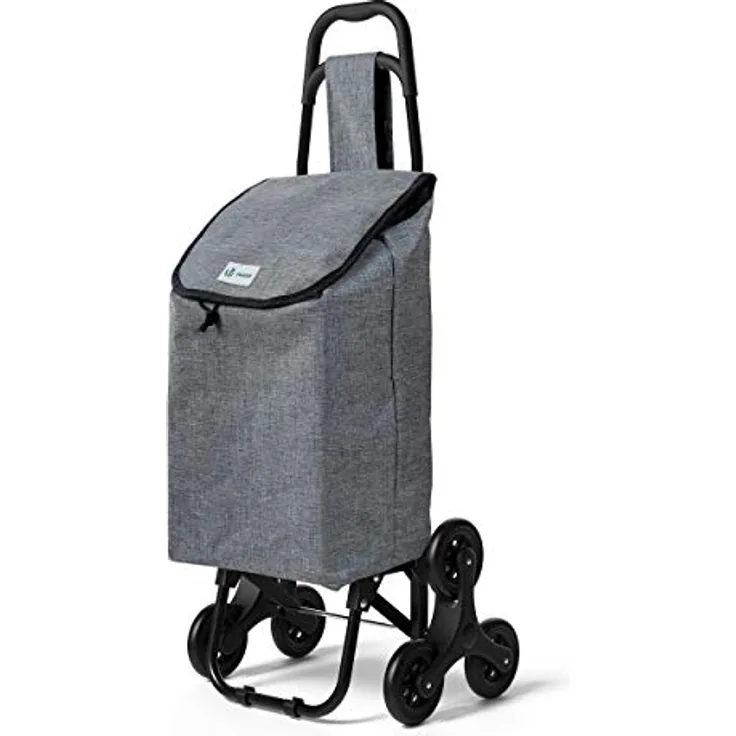 VOUNOT Einkaufstrolley Treppensteiger, Trolly Einkaufswagen Klappbar, Hackenporsche mit 3 Räder, Wasserdichter, 32L, Grau