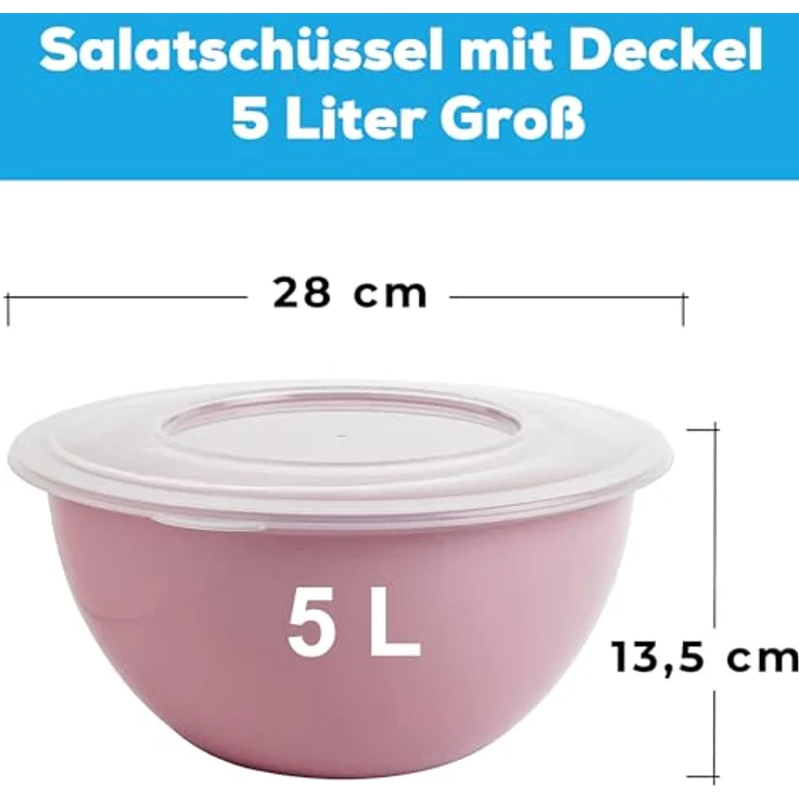 2friends SUSTANIA Schüssel Modell Pink 5L, 2er Set - BPA-freie Rühr- und Salatschüssel in Pastellrosa, Ø 28 cm, mit Deckel – Bild 2