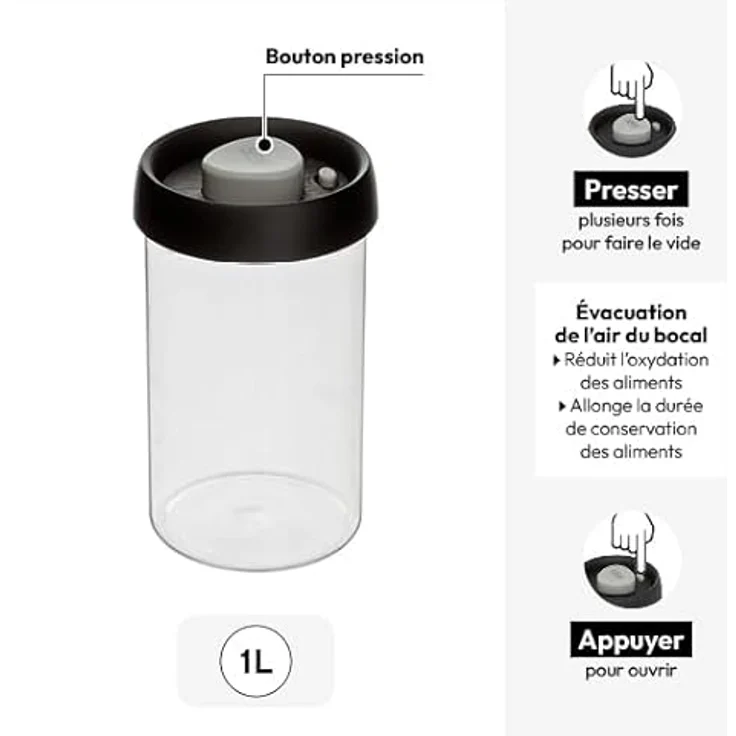 5five Simply Smart - Luftdichtes glasgefäß 1l "hermet" - Vakuumbehälter für Lebensmittel zur langfristigen Frischhaltung, kompaktes Design, robustes Material - Transparent – Bild 7