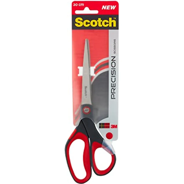 Scotch Präzisionsschere mit Rostfreien Stahlblättern - 20 cm - Ideal für Präzises Schneiden, für Rechts- und Linkshänder Geeignet - Farbe Grau/Rot – Bild 1