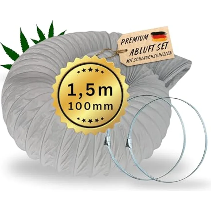 TronicXL 100 mm 1,5m Abluftschlauch Grow Set mit 2x Schlauchschelle PVC flexibel, für Indoor Growing, Reißfestes PVC Material, 100mm/102mm Anschluss