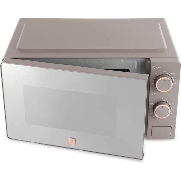Berlinger Haus 20 L Mikrowelle, elegante Spiegelglastür, matt taupe, 5 Leistungsstufen, integrierter 35-Minuten-Timer, Glasdrehteller 24,5 cm