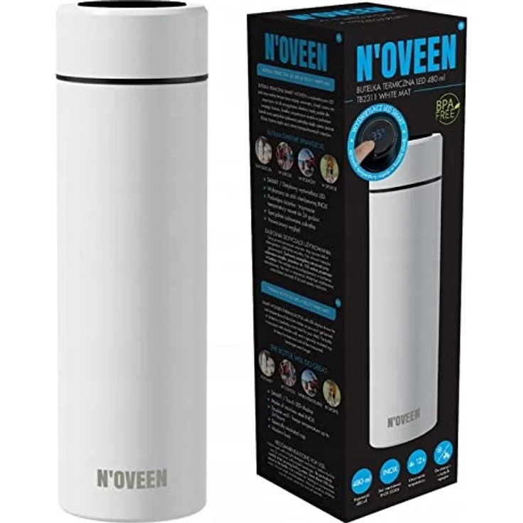 N'OVEEN Thermoflasche KUBEK LED Noveen 450ml, weiß mit integrierter LED-Anzeige – Bild 3