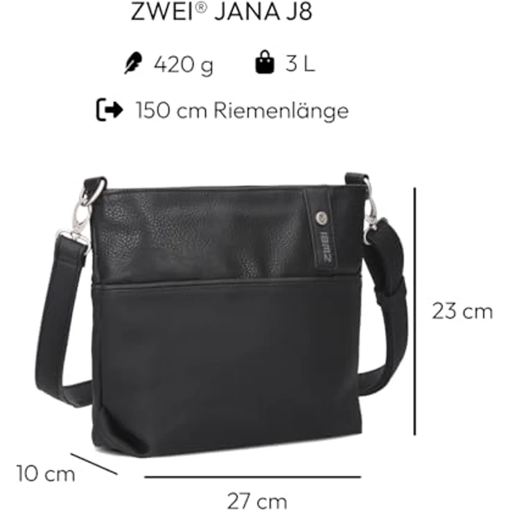 Zwei Jana J8, Handtasche und Umhängetasche, Schwarz – vielseitige Begleiterin für jeden Tag – Bild 2