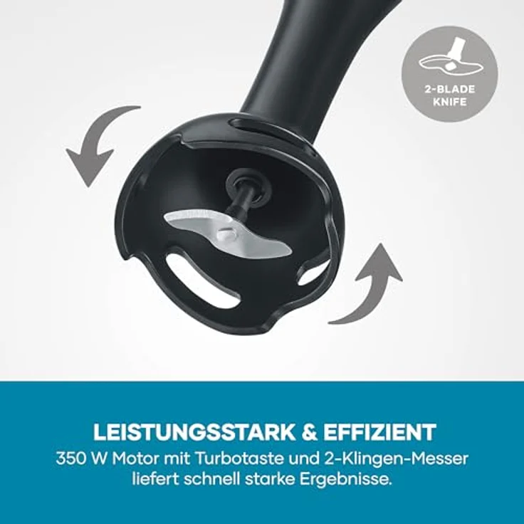 Severin SM 3762 4-in-1 Stabmixer, 350W mit 700ml Mix-/Messbecher, Schneebesen, Zerkleineraufsatz, abnehmbarer Pürierfuß, Turbotaste, schwarz – Bild 5