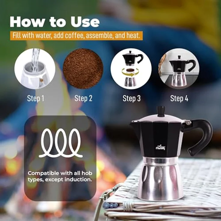 ANY MORNING Mokkamaschine Any Morning Herdkanne Espresso Aluminium Moka Kanne, Schwarz 240 ml – Bild 7
