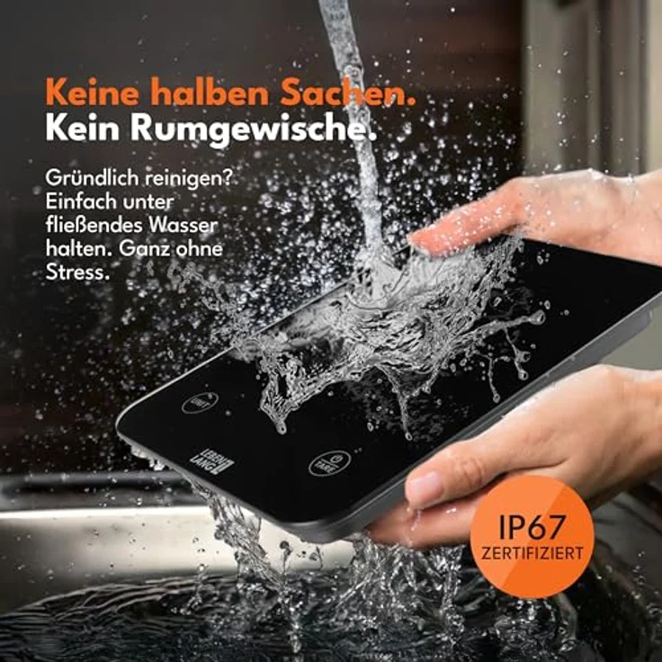 LEBENLANG Digitale Küchenwaage, Wasserdicht, USB Aufladbar, Bis 10 Kg, LCD Display, Präzise Messung, Schwarz – Bild 2